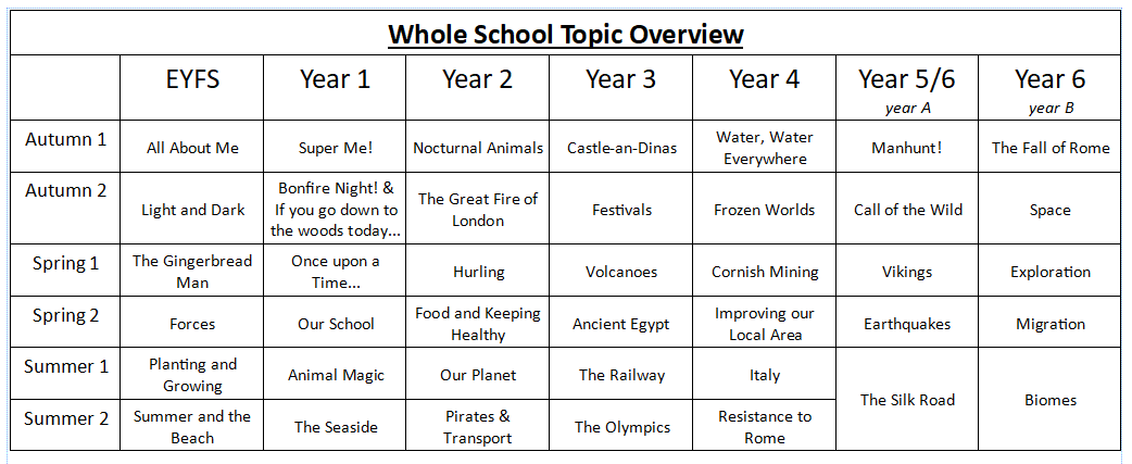 Our overview of ltopics for the whole school